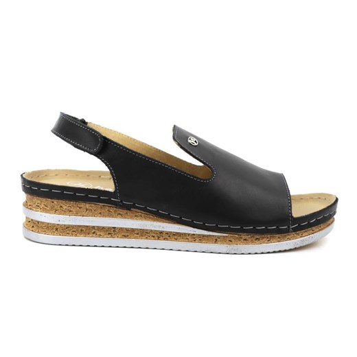 Skórzane sandały damskie na grubej podeszwie - HELIOS Komfort 107, czarne Helios Komfort 37 okazyjna cena ulubioneobuwie