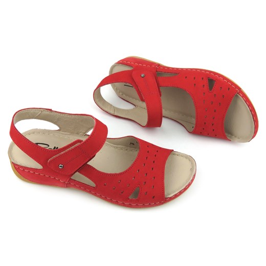 Wygodne sandały damskie skórzane na rzep- Pollonus 1515,  czerwone Pollonus 37 okazja ulubioneobuwie