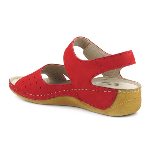 Wygodne sandały damskie skórzane na rzep- Pollonus 1515,  czerwone Pollonus 37 okazja ulubioneobuwie