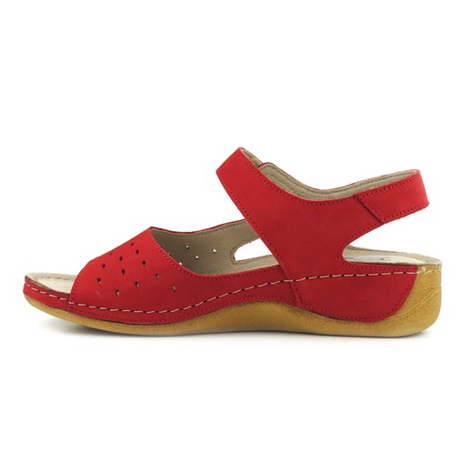 Wygodne sandały damskie skórzane na rzep- Pollonus 1515,  czerwone Pollonus 37 promocyjna cena ulubioneobuwie