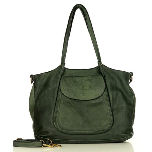 MARCO MAZZINI Torebka skórzana shopper bag ispirato dalla natura zieleń militare ze sklepu Verostilo w kategorii Torby Shopper bag - zdjęcie 166140236