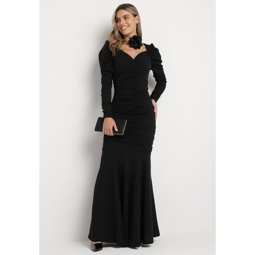 Czarna Sukienka Maxi z Marszczeniem Marabela ze sklepu Born2be Odzież w kategorii Sukienki - zdjęcie 166141058