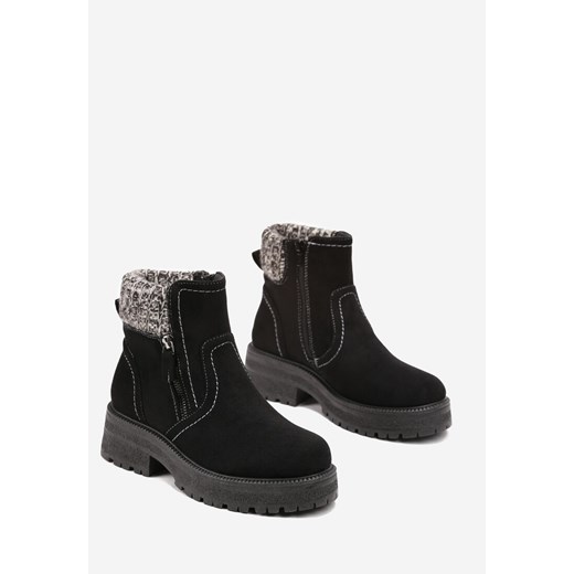 Czarne Botki ze Sweterkową Wstawką Estea 40 wyprzedaż born2be.pl