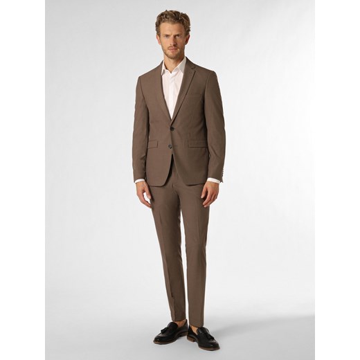 Finshley & Harding Męski garnitur Mężczyźni Slim Fit taupe jednolity ze sklepu vangraaf w kategorii Garnitury męskie - zdjęcie 166146259