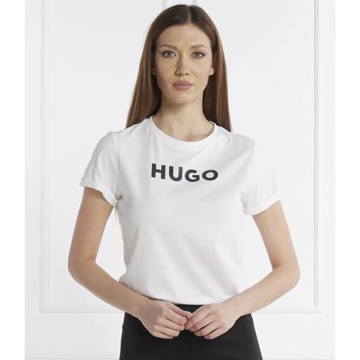 Bluzka damska Hugo Boss z okrągłym dekoltem wiosenna z krótkim rękawem z napisami z elastanu 