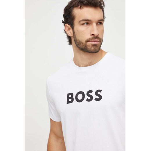 BOSS t-shirt bawełniany męski kolor biały z nadrukiem ze sklepu ANSWEAR.com w kategorii T-shirty męskie - zdjęcie 166152069
