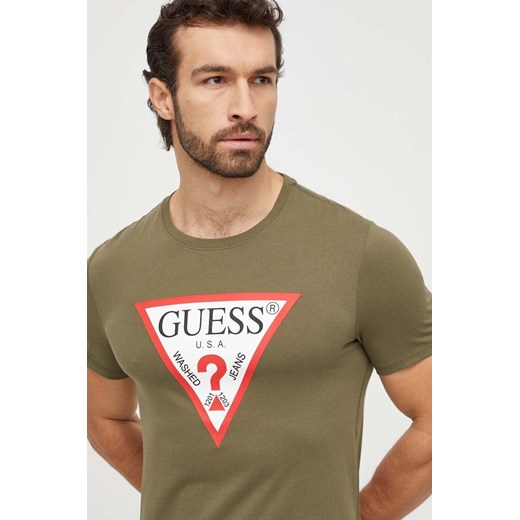Guess t-shirt bawełniany męski kolor zielony z nadrukiem Guess L ANSWEAR.com