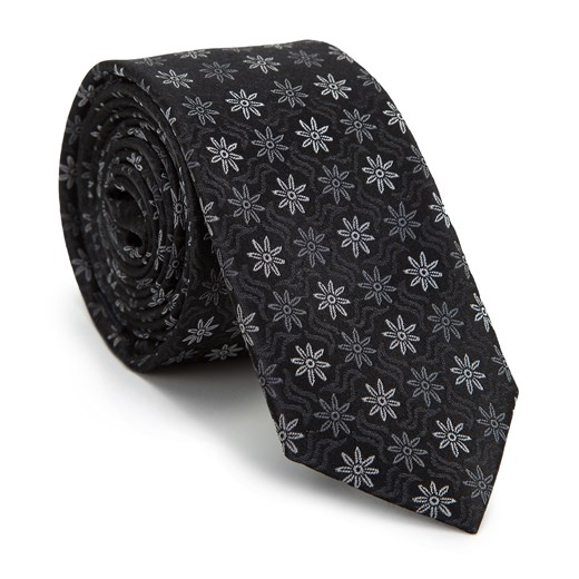 Krawat jedwabny wzorzysty czarno-szary ze sklepu WITTCHEN w kategorii Krawaty - zdjęcie 166152469
