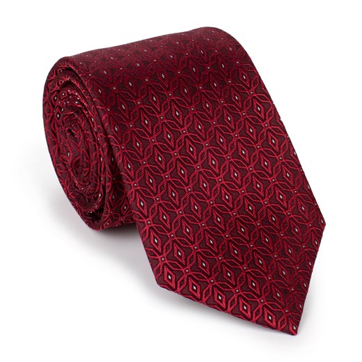 Krawat z jedwabiu we wzory czerwono-beżowy ze sklepu WITTCHEN w kategorii Krawaty - zdjęcie 166152479