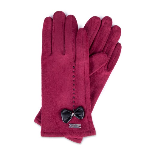 Damskie rękawiczki z ozdobnym obszyciem i kokardą bordowe ze sklepu WITTCHEN w kategorii Rękawiczki damskie - zdjęcie 166156036