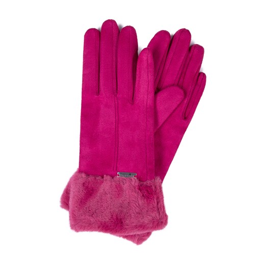 Damskie rękawiczki ze sztucznym futerkiem różowe ze sklepu WITTCHEN w kategorii Rękawiczki damskie - zdjęcie 166157637