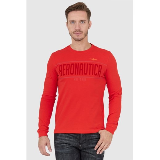 AERONAUTICA MILITARE Czerwony longsleeve męski z aksamitnym logo, Wybierz rozmiar M ze sklepu outfit.pl w kategorii T-shirty męskie - zdjęcie 166161887