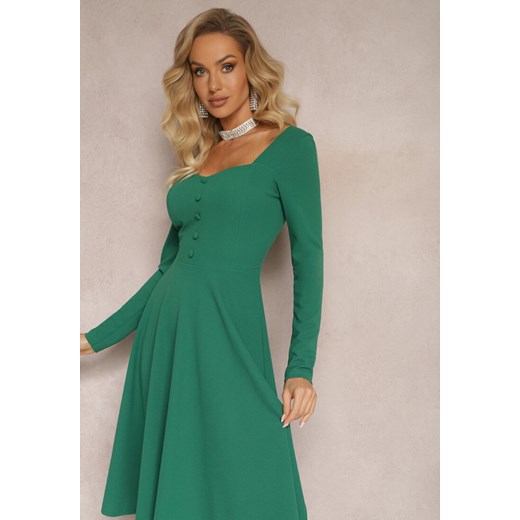 Renee sukienka z dekoltem w literę v midi z długim rękawem rozkloszowana 