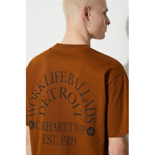 Carhartt WIP t-shirt bawełniany męski kolor brązowy z nadrukiem L PRM