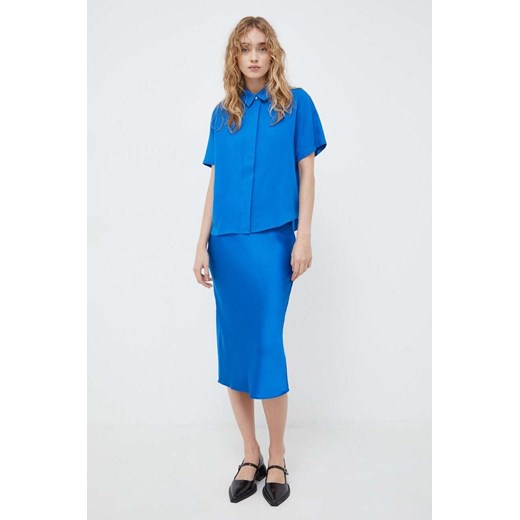 Samsoe Samsoe spódnica AGNETA kolor niebieski midi prosta F22300195 ze sklepu ANSWEAR.com w kategorii Spódnice - zdjęcie 166173667