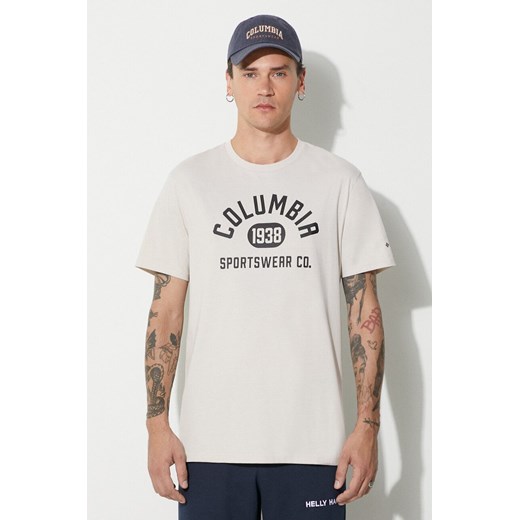 Columbia t-shirt męski kolor beżowy z nadrukiem ze sklepu PRM w kategorii T-shirty męskie - zdjęcie 166191346
