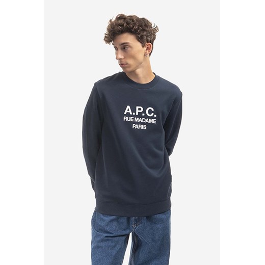 A.P.C. bluza bawełniana Rufus męska kolor granatowy z nadrukiem XXL okazja PRM