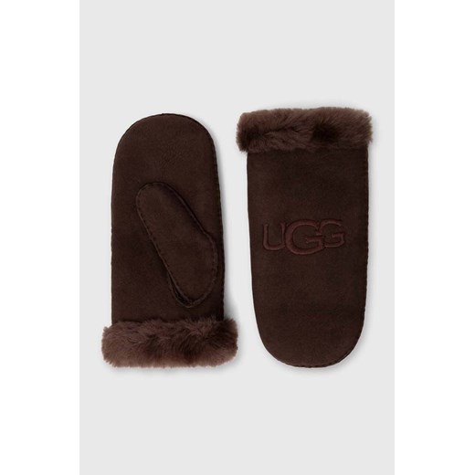 UGG rękawiczki zamszowe damskie kolor brązowy S/M PRM