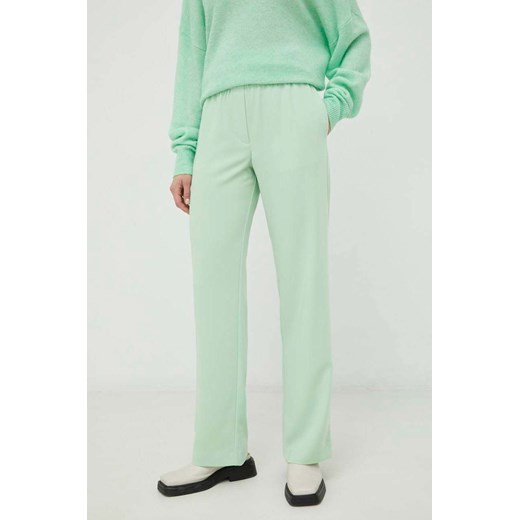 Samsoe Samsoe spodnie Hoys damskie kolor zielony proste high waist F16304674 ze sklepu PRM w kategorii Spodnie damskie - zdjęcie 166191856