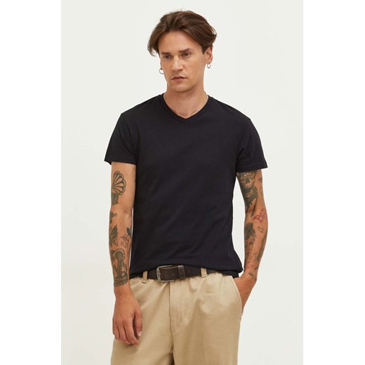 Samsoe Samsoe t-shirt bawełniany kolor czarny gładki ze sklepu PRM w kategorii T-shirty męskie - zdjęcie 166191948
