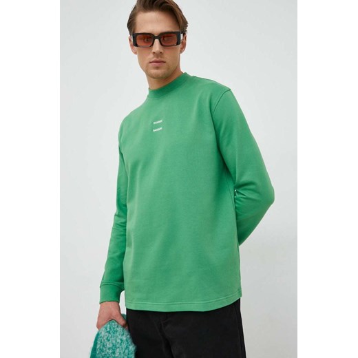 Samsoe Samsoe bluza bawełniana męska kolor zielony gładka ze sklepu PRM w kategorii Bluzy męskie - zdjęcie 166192449