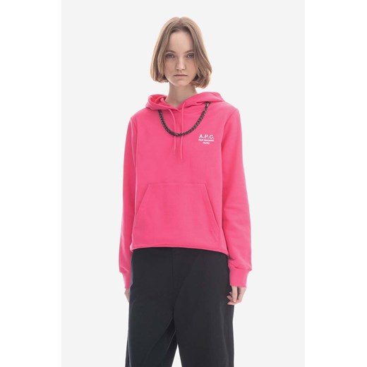 A.P.C. bluza bawełniana Hoodie Manuela damska kolor różowy z kapturem z aplikacją COEZD.F27760-OFFWHITE ze sklepu PRM w kategorii Bluzy damskie - zdjęcie 166192588