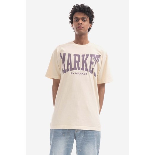 Market t-shirt bawełniany kolor beżowy z nadrukiem 399001370-KREMOWY ze sklepu PRM w kategorii T-shirty męskie - zdjęcie 166192687