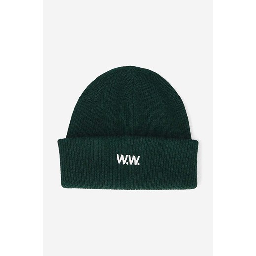 Wood Wood czapka wełniana Mande kolor zielony wełniana 12230811.9969-DARKBURGUN ze sklepu PRM w kategorii Czapki zimowe damskie - zdjęcie 166192939