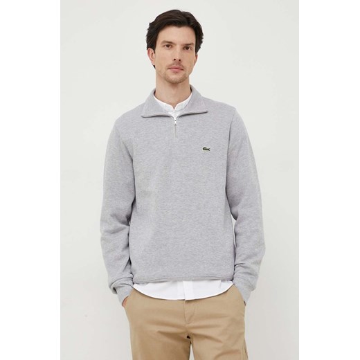 Lacoste sweter bawełniany kolor szary z półgolfem ze sklepu PRM w kategorii Swetry męskie - zdjęcie 166193655