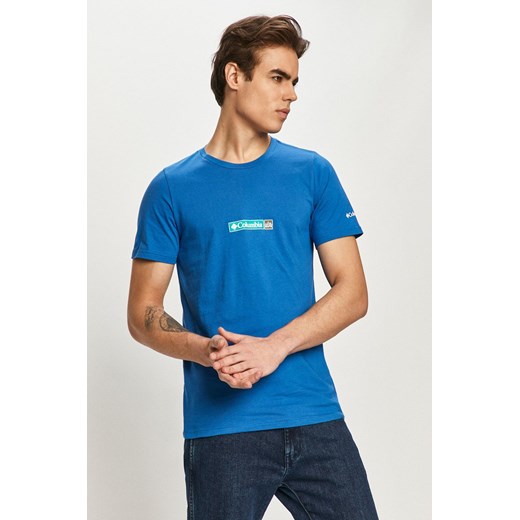 Columbia t-shirt bawełniany Rapid Ridge Back Graphic kolor niebieski z nadrukiem ze sklepu PRM w kategorii T-shirty męskie - zdjęcie 166193797