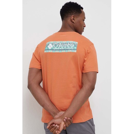 Columbia t-shirt bawełniany kolor pomarańczowy z nadrukiem 1834041.SS23-849 ze sklepu PRM w kategorii T-shirty męskie - zdjęcie 166193969