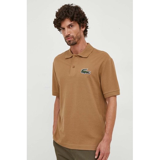 Lacoste polo bawełniane kolor beżowy z aplikacją ze sklepu PRM w kategorii T-shirty męskie - zdjęcie 166193987