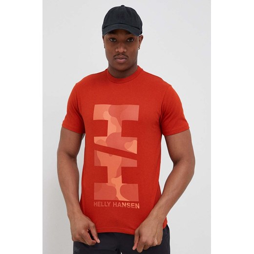 Helly Hansen t-shirt bawełniany kolor pomarańczowy z nadrukiem Helly Hansen S PRM okazja