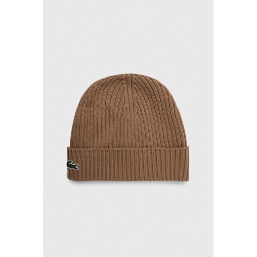 Lacoste czapka wełniana kolor brązowy wełniana ze sklepu PRM w kategorii Czapki zimowe damskie - zdjęcie 166195007