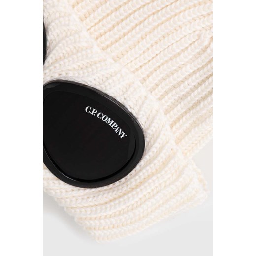 C.P. Company czapka wełniana EXTRAFINE MERINO WOOL GOGGLE BEANIE kolor beżowy ONE PRM