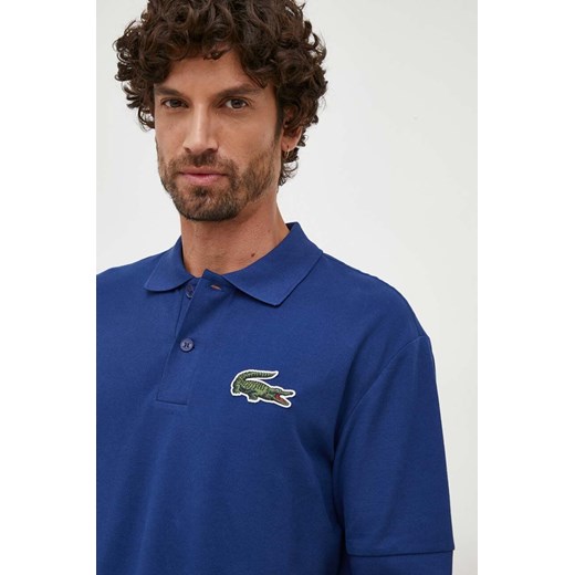 Lacoste polo bawełniane kolor niebieski z aplikacją ze sklepu PRM w kategorii T-shirty męskie - zdjęcie 166195179