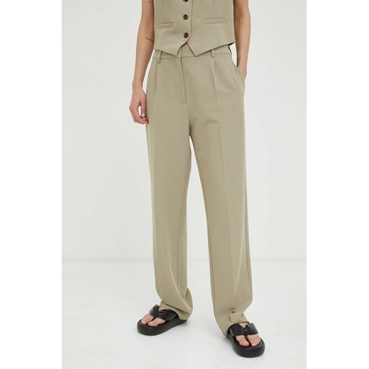 Samsoe Samsoe spodnie damskie kolor beżowy proste high waist ze sklepu PRM w kategorii Spodnie damskie - zdjęcie 166195219