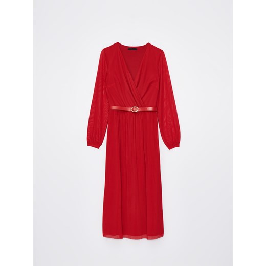 Mohito - Czerwona sukienka midi z kopertowym dekoltem - Czerwony Mohito S Mohito