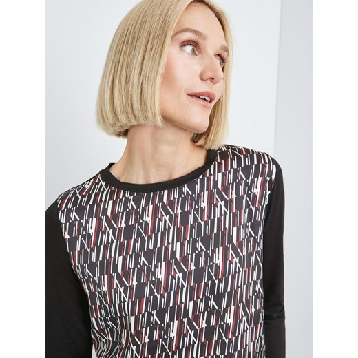 Bluzka damska Edition z długim rękawem w abstrakcyjnym wzorze z okrągłym dekoltem casual 
