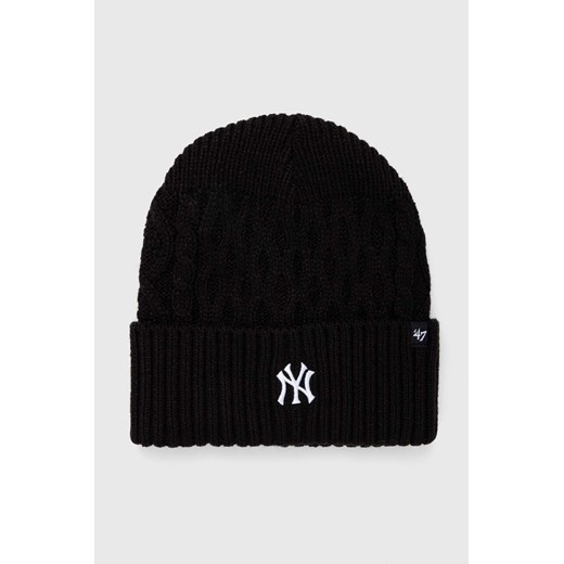 47 brand czapka MLB New York Yankees kolor czarny z cienkiej dzianiny ze sklepu ANSWEAR.com w kategorii Czapki zimowe męskie - zdjęcie 166202239