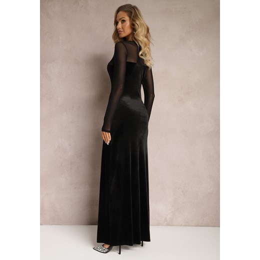 Sukienka Renee z długimi rękawami maxi elegancka z weluru z okrągłym dekoltem 