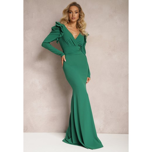 Zielona Sukienka Maxi z Falbankami i Wiązanym Paskiem Botarla ze sklepu Renee odzież w kategorii Sukienki - zdjęcie 166208179
