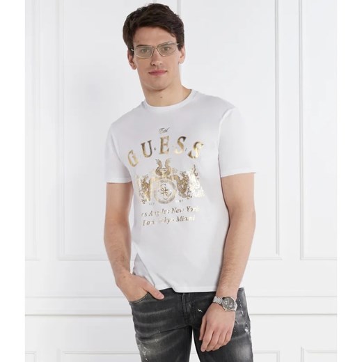 T-shirt męski Guess z napisami biały z bawełny 