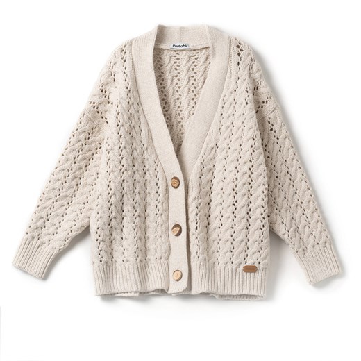 Ażurowy sweterek na guziki - beżowy ze sklepu JK-Collection w kategorii Swetry damskie - zdjęcie 166223886