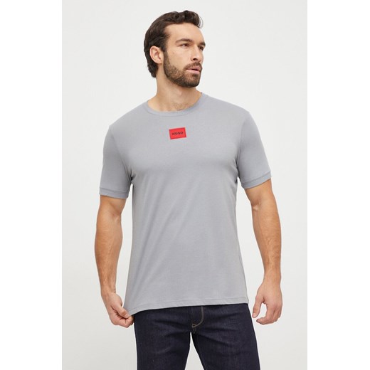 HUGO t-shirt bawełniany kolor szary z aplikacją 50447978 ze sklepu ANSWEAR.com w kategorii T-shirty męskie - zdjęcie 166233375
