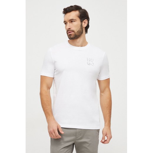 HUGO t-shirt bawełniany męski kolor biały z nadrukiem 50508944 ze sklepu ANSWEAR.com w kategorii T-shirty męskie - zdjęcie 166233447