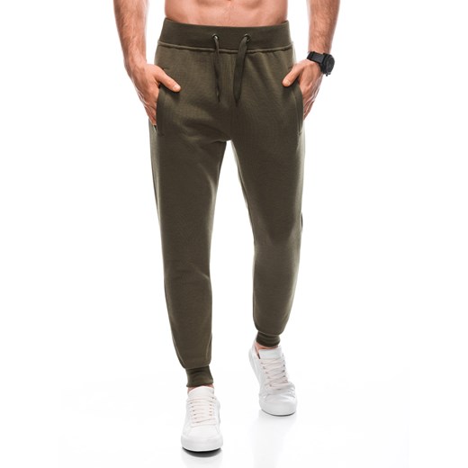 Spodnie męskie dresowe 928P - oliwkowe ze sklepu Edoti w kategorii Spodnie męskie - zdjęcie 166238806