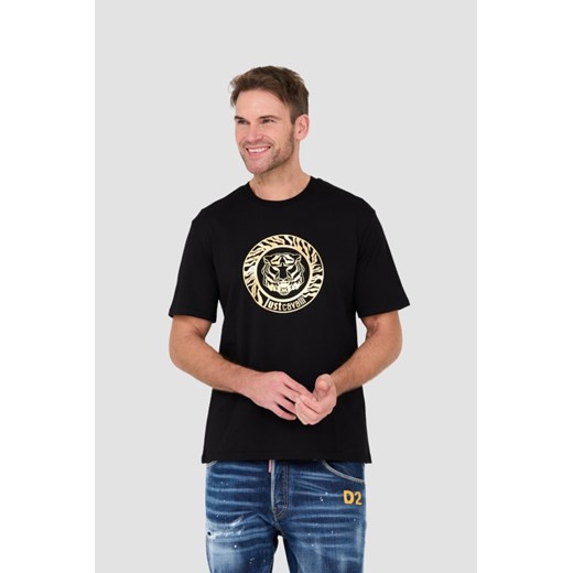 JUST CAVALLI Czarny t-shirt T-round Gold, Wybierz rozmiar S ze sklepu outfit.pl w kategorii T-shirty męskie - zdjęcie 166239198