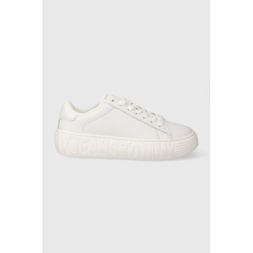 Tommy Jeans sneakersy skórzane TJW LEATHER CUPSOLE ESS kolor biały EN0EN02507 ze sklepu ANSWEAR.com w kategorii Buty sportowe damskie - zdjęcie 166240747