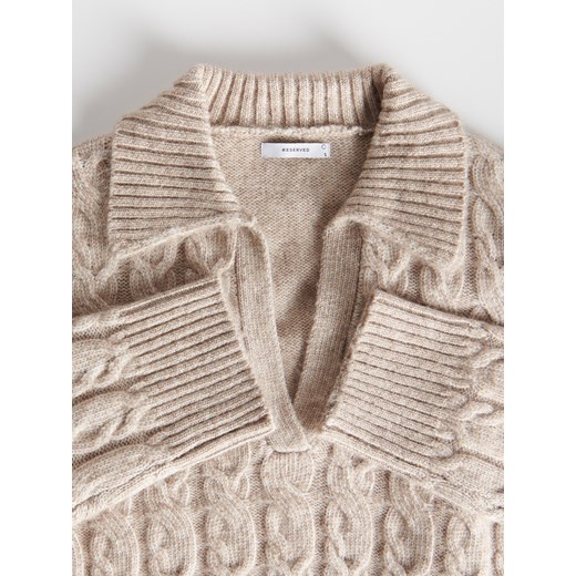 Reserved - Sweter z ozdobnym splotem - beżowy Reserved S Reserved